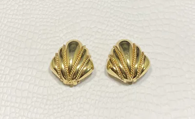 Vintage St.John Gold Plate Clip On Earrings Shiny Ribbed Laced Textured • $58.50