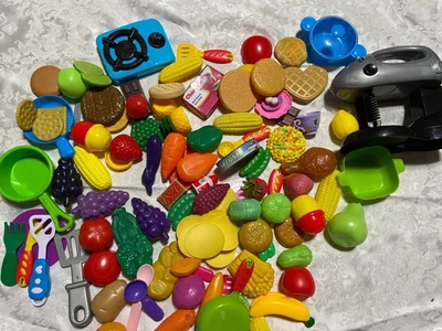 $14.99 • Buy Plastic Play Pretend Kitchen Food Pots Pans Burner Mixer Fruits 102 Pieces