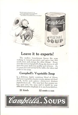 £7.92 • Buy Campbells Vegetable Soup Leave It To The Experts 1922 Vintage Ad 