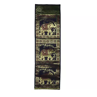 Vintage Navy & Gold Embroidered Elephant Wall Decor Tapestry Made In India  • $28.99
