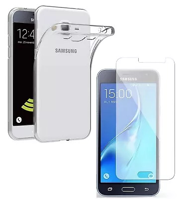 For SAMSUNG GALAXY J3 2016 TEMPERED GLASS SCREEN PROTECTOR + CLEAR TPU GEL CASE • £5.45