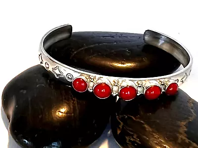 Vintage DTR Jay King Baby Cuff Bracelet Red Coral Stamped 925 Sterling Silver • $48