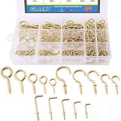 213 Pcs Brass Plated Screw-In Ceiling Cup Hooks Assortment For Home Office • $16.99