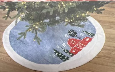 Red Shed Christmas Tree Skirt 48  Brand New Red Barn Snow Windmill • $23.99