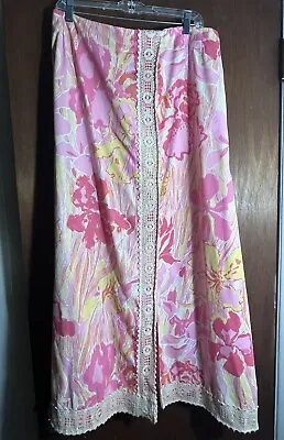 Vintage The Lilly Pulitzer Coral Yellow Floral Size L  Long Maxi Hostess Skirt • $175