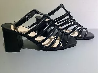 Faith Black 3” Block Heel Strappy Cage Sandals Size 5/38 Great Condition • £12