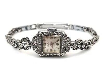 Vintage Ladies Swiss Marcasite 17 Jewel Talbot Cocktail Watch • $215