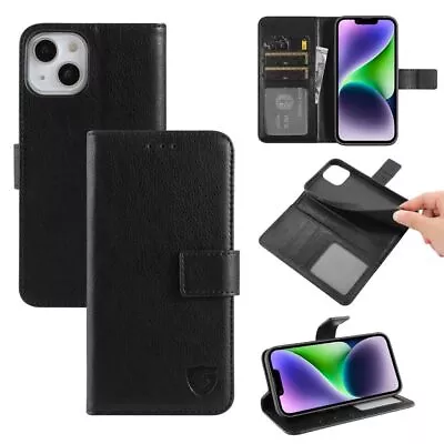 Kickstand Premium Leather Flip Case Card Slot For IPhone 15 Pro Max 14 13 12 11 • £4.95