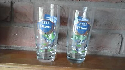 £6 • Buy 2 Turkish EFS Pilsen BIRA Half Pint Beer Glasses With Football Motifs Quite Rare