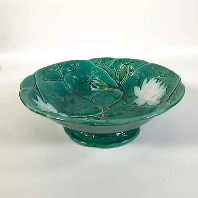 Antique Majolica Pond Lily Footed Serving Center Bowl • $185