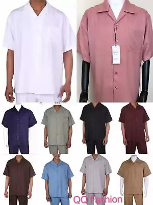 New Men's 2pc Walking Suit Short Sleeve Casual Shirt & Pants Set  Solid  M2954 . • $46.79