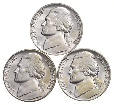 Unc 1943 P D S Jefferson Nickel Silver War Gem BU Collection Lot Set *0891 • $7.50