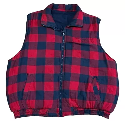 Canyon Guide Outfitters Men's Reversible Vest Blue Red Plaid Size 2XL • $15