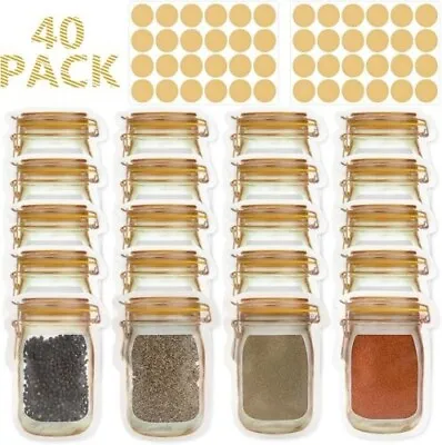 £8.20 • Buy Spice Herb Storage Bags 40 Pcs Leakproof Zip Lock Mason Jar 48 Pcs Spice Labels
