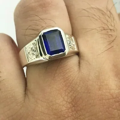MENS RING 2.22 Ct BLUE SAPPHIRE & REAL DIAMOND ENGAGEMENT BAND 10K GOLD • $726.19