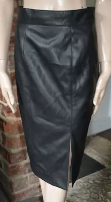 Marks Spencer M&S Black Faux Leather Machine Wash Wiggle Midi Pencil Skirt 8 36 • £6