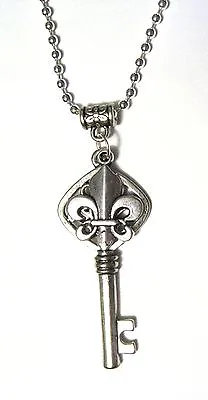 Mardi Gras Heart Key Fleur De Lis STAINLESS STEEL Silver Pendant Chain Necklace • $7.99