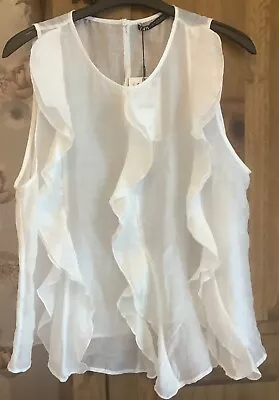 Zara White Ruffle Front Top Sz Xl 14 16 Bnwt • £10.99