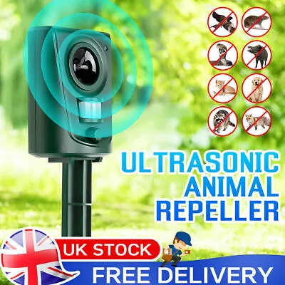 Ultrasonic Solar Cat Dog Rat Repellent Fox Pest Scarer Deterrent Repeller Garden • £10.99