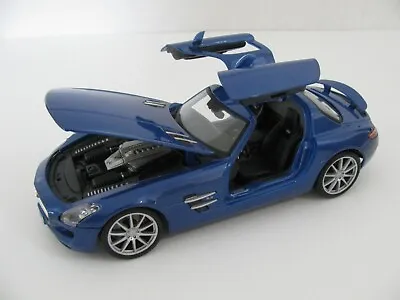 Maisto 1/18 Scale Diecast Blue Mercedes Benz SLS AMG Gull Wing Doors EX • $29.99