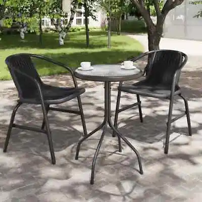 Bistro Table Patio Round Side Table With Metal Frame Steel Anthracite VidaXL Vid • $82.99