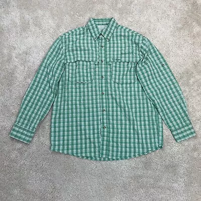 LL BEAN Shirt Mens Medium Fishing Vented Mesh Lined Button Up Check Roll Tab • £29.99