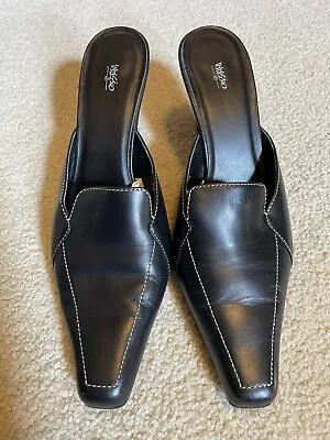 Mossimo Womens Black Leather Slip On Slides Kitten Heels Dressy Shoes Size 8 • $7