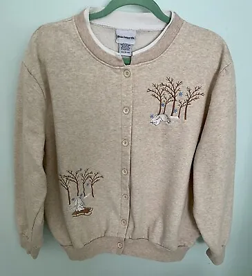 Bon Worth Women’s ‘Winter  Bunnies’ Embroidered Fleece Button Up Cardigan Size L • $13