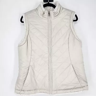 Nicole Miller Reversible Vest Women’s Size L Faux Fur Puffer Cream Zip Pockets • $13.99