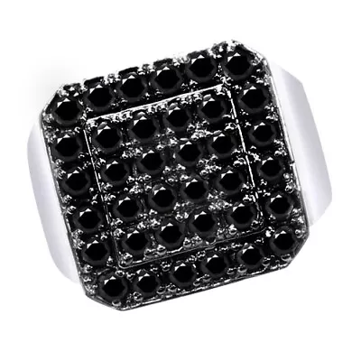 1.80 Ct Black Natural Round Cut 14K White Gold Engagement Men's Ring • $2600.01