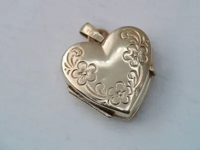 Vintage  Solid 14k Yellow Gold Heart  Photo Locket Pendant Forget Me Not Flower • $225