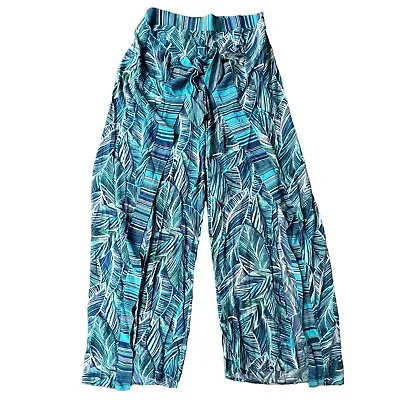 La Blanca Cover Up Pants Womens Sz M Wide Leg Side Split Sketched Leaves Beach • $32.99