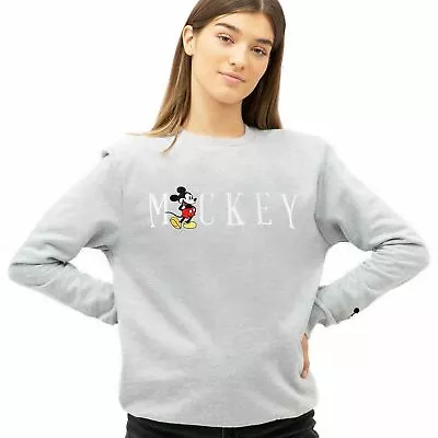 Official Disney Ladies Mickey Mouse Multi Title Embroidered Sweatshirt Grey S-XL • £19.99