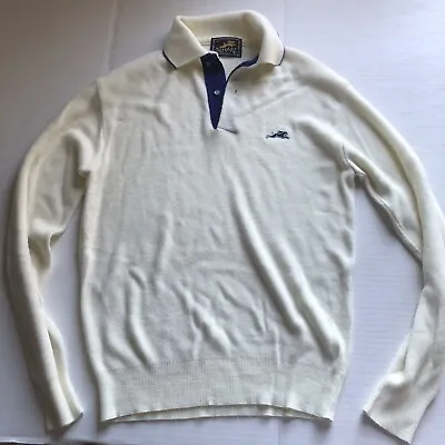 Montgomery Ward The Hare Cream Long Sleeve Polo Sweater Knit Sz M Vtg 70s A94 • $13.50