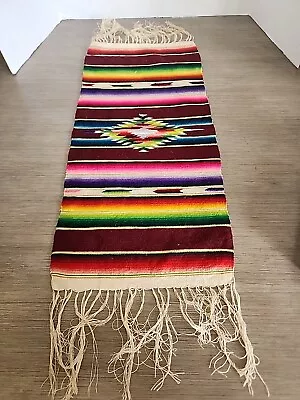 OLD VINTAGE SALTILLO SERAPE Table Runner MEXICAN 28  X 9.5” SMALL • $10