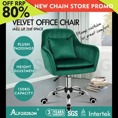 ALFORDSON Velvet Office Chair Computer Swivel Armchair Work Adult Kids Green • $144.79
