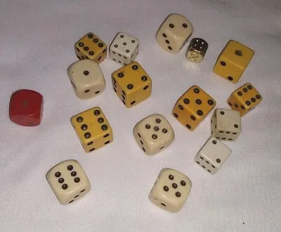 Lot Of 16 Vintage (6) Six Sided Dice Various Sizes Colors & Material • $21.99