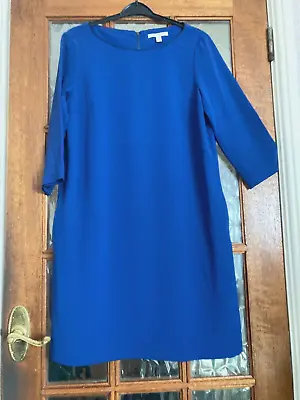 VGC ESPRIT Plain EGYPTIAN YALE Blue 'ZIP TEETH' TRIM LOOSE FIT TUNIC Dress 12 • £3
