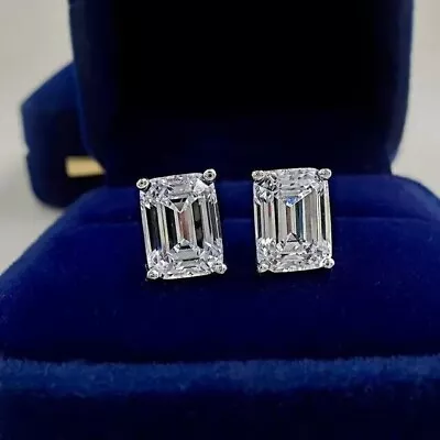 4Ct Emerald Cut Lab Created Diamond Women's Stud Earrings 14K White Gold Plated • $51.75