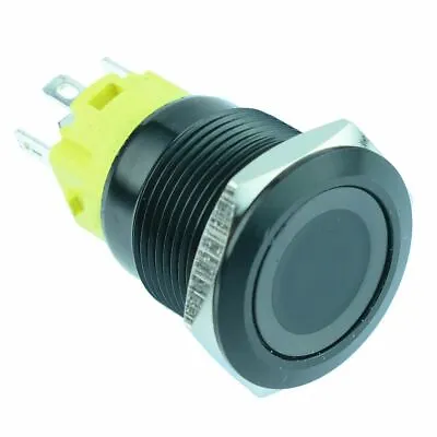 White LED On-On Latching 19mm Black Vandal Resistant Push Switch SPST • £6.99