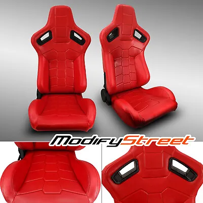 2 X RECLINABLE RED PVC LEATHER LEFT/RIGHT SPORT RACING SEATS • $302.98