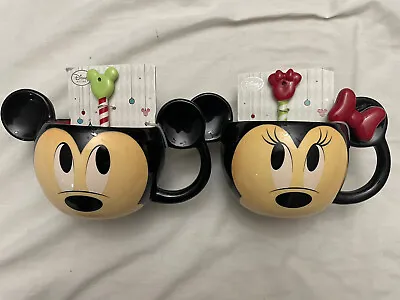 Disney Parks Mickey Mouse Minnie Mouse Ceramic Coffee Hot Chocolate Mugs Spoons • $7.99