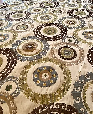 CIRCLES MEDALLION Heavy Upholstery FABRIC 3 Yds 56  W Geometric Green Blue Brown • $29.99
