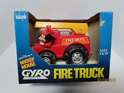 1980's Illco Walt Disney’s Mickey Mouse Gyro Powered Fire Truck Toy NIP • $20