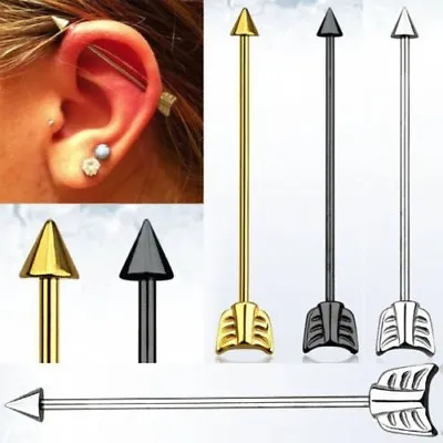 $9.99 • Buy Pair 🏹🏹14g Arrow Industrial Barbell Titanium Steel Ear Cartilage Piercing Ring