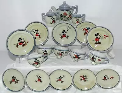 DISNEY 1930's 20 PIECE CHINA(5 SETTINGS)TEA SET-MATCHING GRAPHICS-PIN-STRIPE-EX! • $189.99