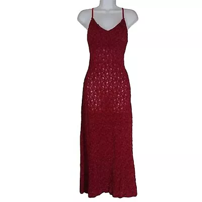 $185 VTG BISOU-BISOU Red Criss Cross Sleeveless Texture Maxi Evening Dress XS • $83.69