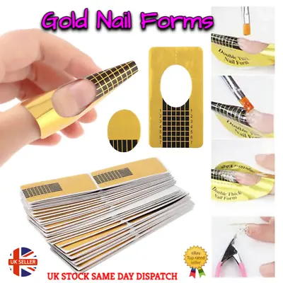 Gold Nail Forms For Builder Gel Nail Extensions Nail Art UV Acrylic Tip Guides • £3.99