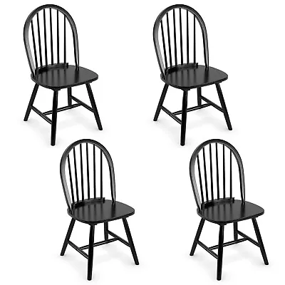 Set Of 4 Vintage Windsor Dining Side Chair Wood Spindle Back Kitchen Black • $249.99