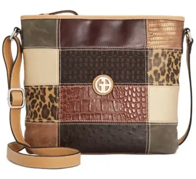 Giani Bernini Crossbody Shoulder-Bag Patchwork Leather Brown Top-Zip Medium NWT • $37